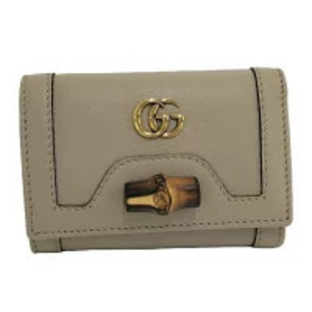 Gucci Tri fold Wallet Bamboo Leather Beige Cream